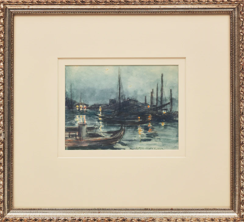 Florence Helena McGillivray, Cottage and Figures; Venetian Night (Boats at Evening), two watercolours - view 5