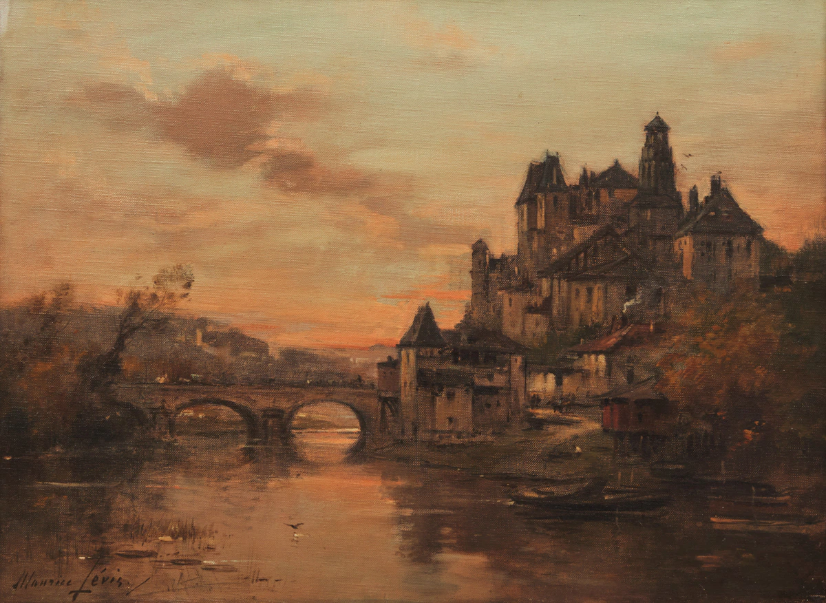 Maurice Levis, French Village by River, oil on canvas