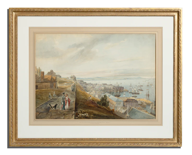 James Pattison Cockburn, The Lower Town and King's Wharf from the Upper Town, Quebec, watercolour on paper mounted to card, 1833 - view 2