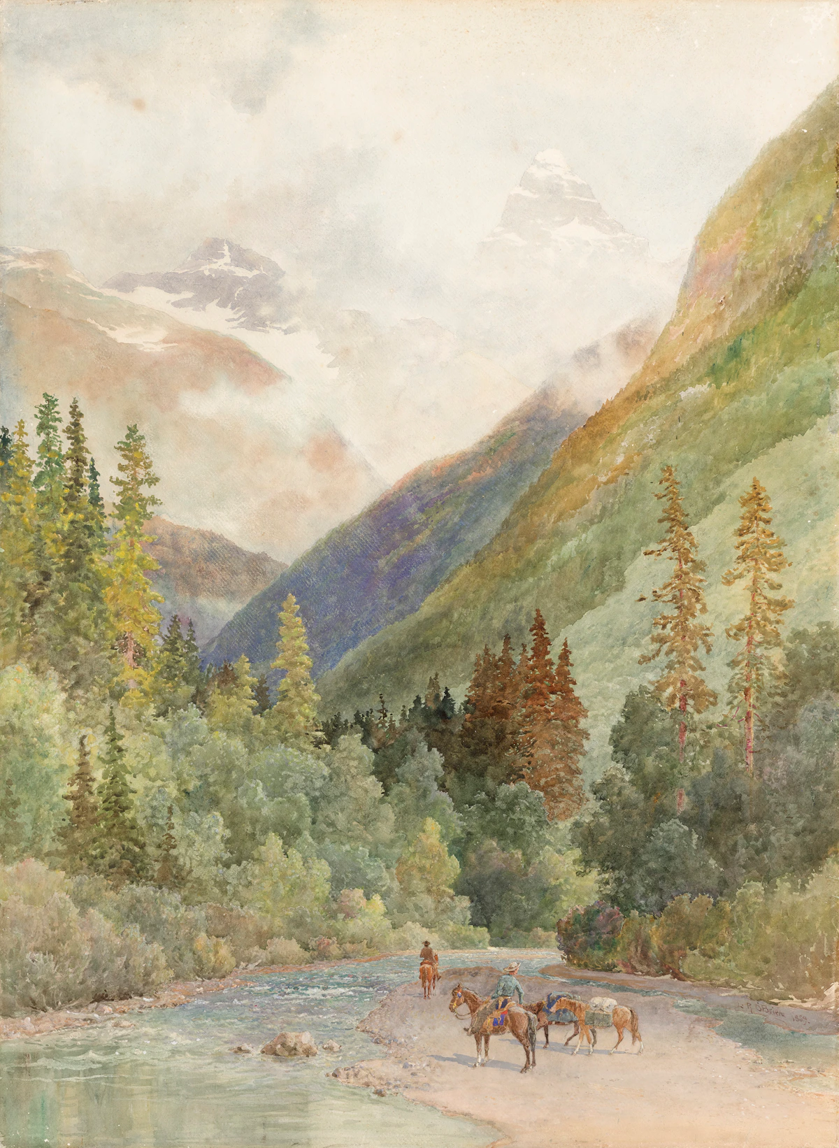 Lucius Richard O'Brien, The Great Peak of the Selkirks, British Columbia, watercolour on paper laid down on paper mounted to board, 1889