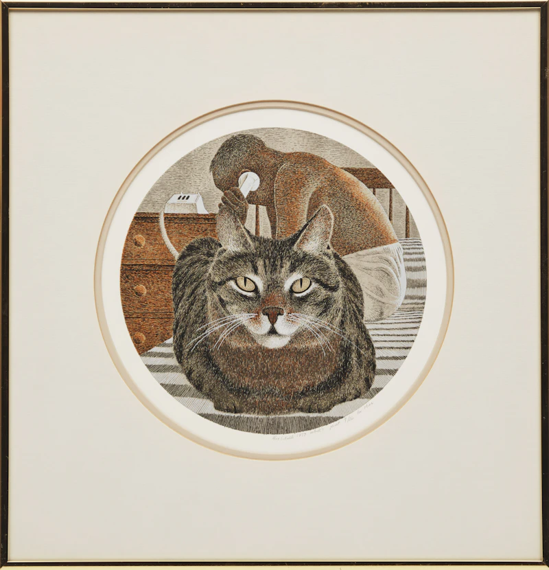 David Alexander Colville, Cat and Artist, colour serigraph, 1979 - view 2
