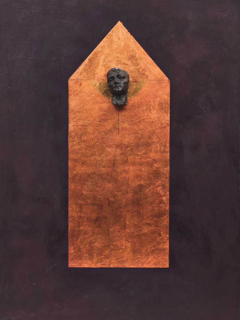 Jiri Ladocha, Untitled, copper leaf, gold leaf, clay and oil on canvas - view 1