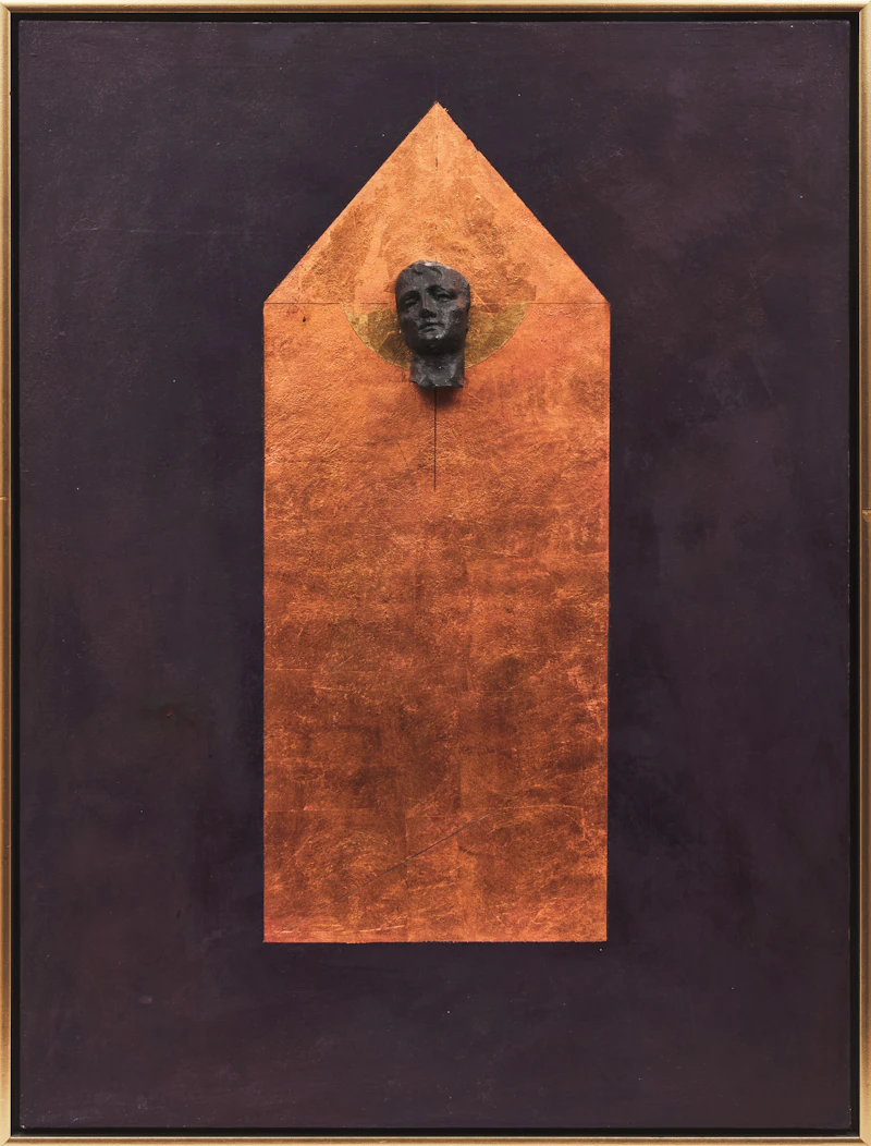 Jiri Ladocha, Untitled, copper leaf, gold leaf, clay and oil on canvas - view 2