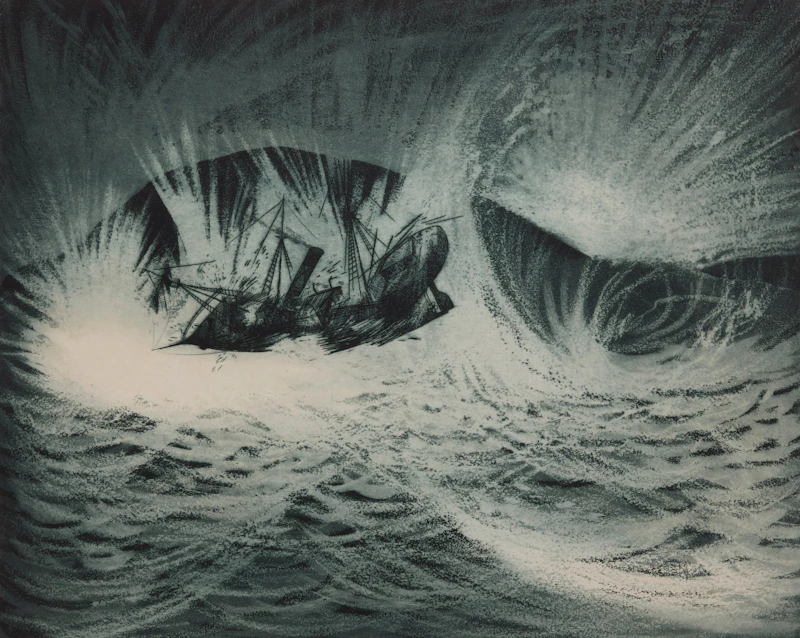 David Lloyd Blackwood, Wreck of the S.S. Ranger on Baccalieu Island, etching and aquatint, 1973 - view 1