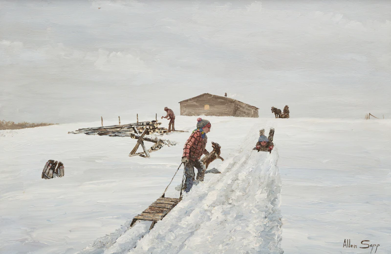 Allen Sapp, The Kids are Sliding, acrylic on canvas - view 1