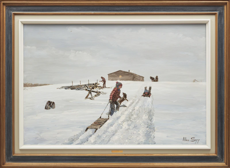 Allen Sapp, The Kids are Sliding, acrylic on canvas - view 2