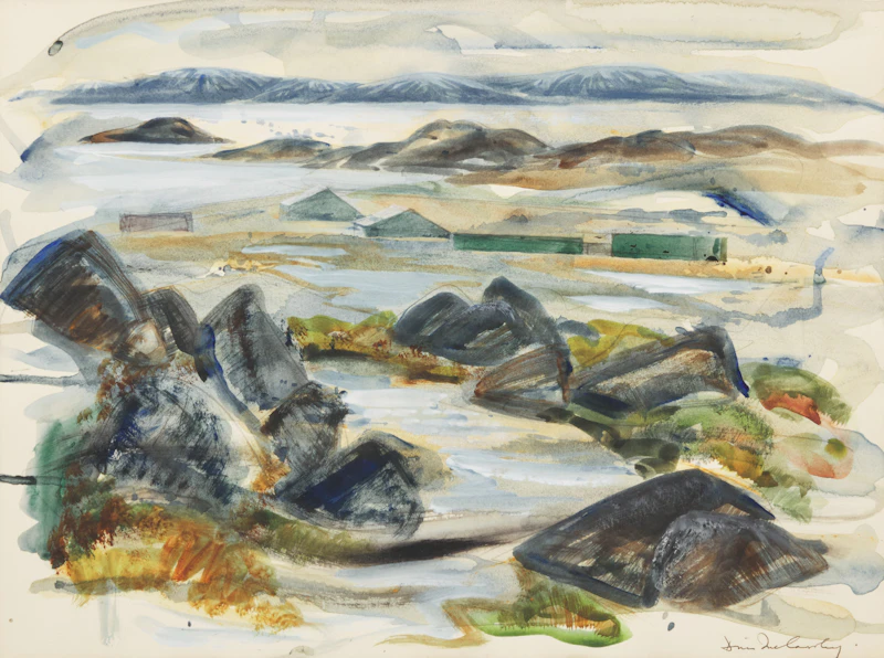 Doris Jean McCarthy, Frobisher Bay, From the Hill Above, ink and watercolour on paper