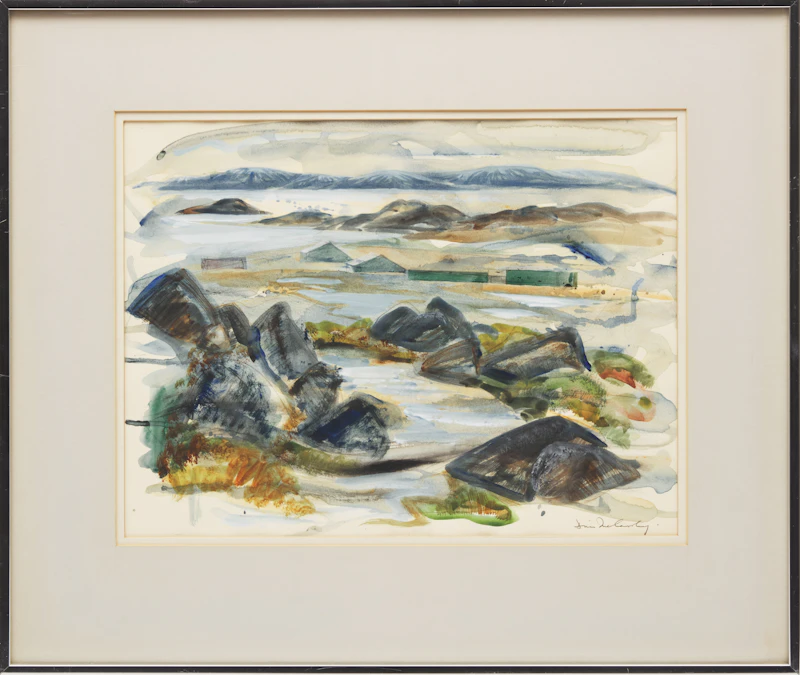 Doris Jean McCarthy, Frobisher Bay, From the Hill Above, ink and watercolour on paper, 1973 - view 2