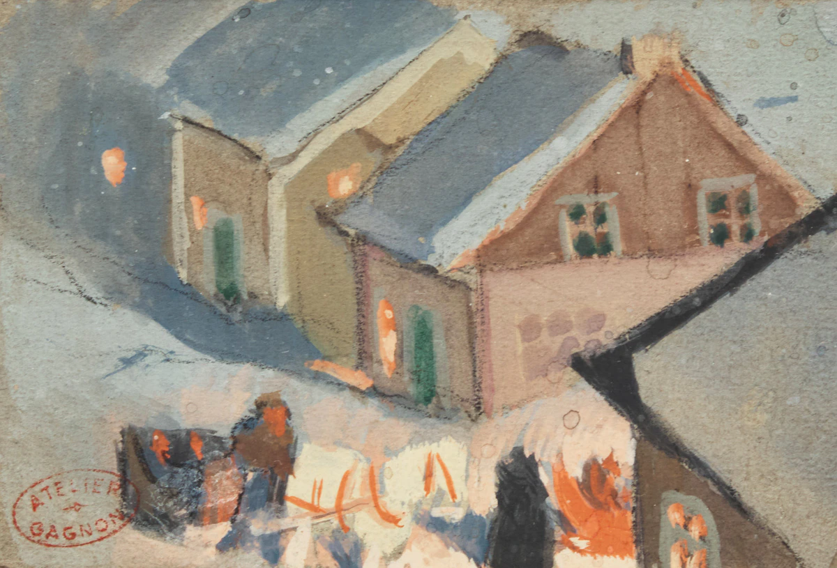 Clarence Alphonse Gagnon, Rentrée au village, gouache