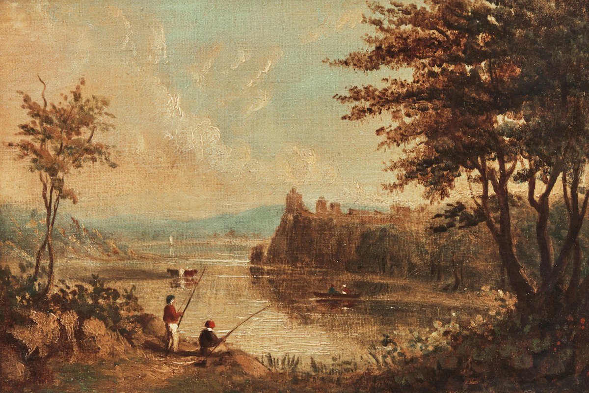 James Stark, Fishing the Lake, oil on board