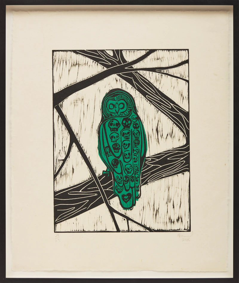Kim Dorland, Untitled (Owl), woodcut, 2015 - view 2
