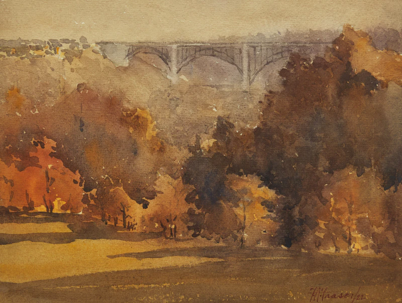 Frederick Alexander Fraser, Bloor Street Viaduct, Toronto, watercolour on paper - view 1